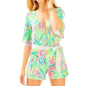Lilly Pulitzer Madilyn Romper Tiki Pink Royal Lime
